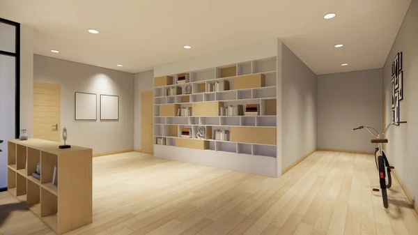 Darstellung Interieur Haus Modernen Offenen Wohnraum Mit Modernen Minimalistischen Stil — Stockfoto