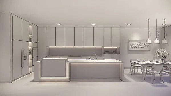 Renderização Interior Casa Moderna Espaço Aberto Com Kitchen Loft Estilo — Fotografia de Stock