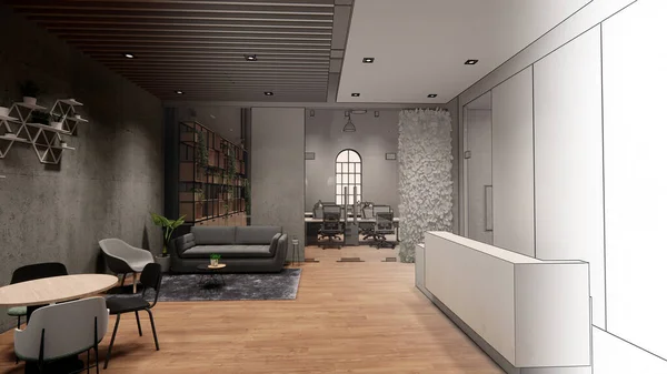 Interiör Töm Modern Loft Office Öppna Ytor Moderna Kontorsbilder Modernt — Stockfoto