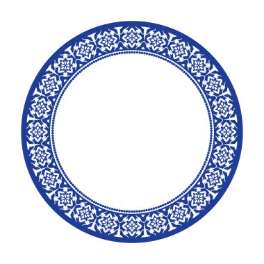 Yuvarlak çerçeve desenli çiçek deseni. Halka şekli. Botanik, doğal tema. Dekorasyon, arka plan, ev dekorasyonu, seramik, kumaş, fayans için. dairesel kenar.