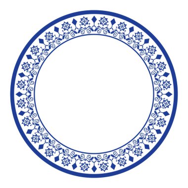 Yuvarlak çerçeve desenli çiçek deseni. Halka şekli. Botanik, doğal tema. Dekorasyon, arkaplan, seramik, kumaş, fayans için. dairesel kenar.