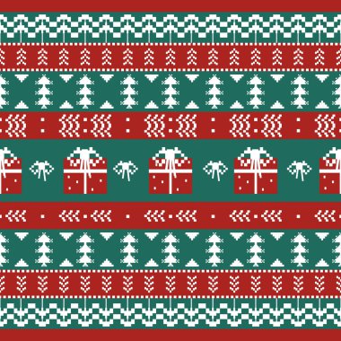 Noel pikseli tarzı. Şenlik teması. Nakış stili tasarım. Dekorasyon, illüstrasyon, duvar kağıdı, kart, poster için. Noel arkaplanı.