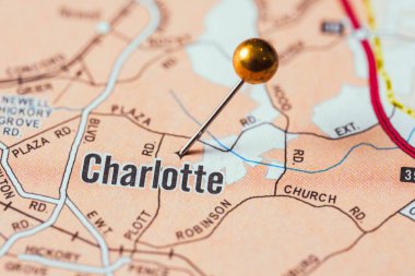 Charlotte, NC North Carolina USA, US Map Pin, City Location, Travel Destination, Navigation