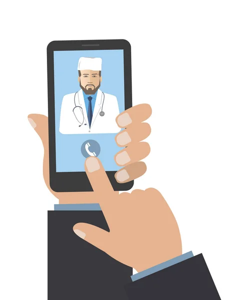 Orvos Online Koncepció Online Konzultáció Egy Egészségügyi Szakember Kezében Szúró — Stock Vector