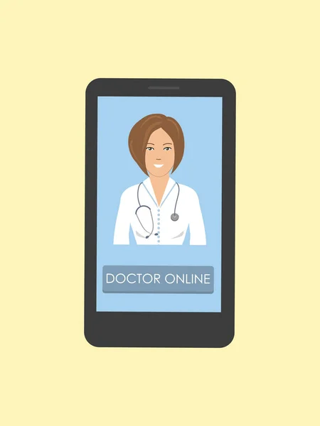 Orvos Online Koncepció Online Konzultáció Egy Egészségügyi Szakember Női Orvos — Stock Vector