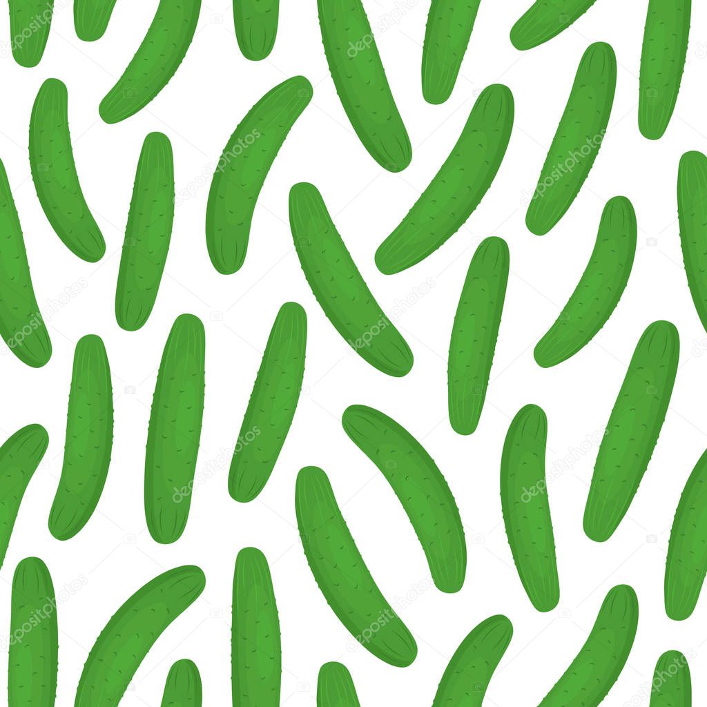Seamless pattern with vegetables. Green cucumbers on a white background. Vegetable print. Vector illustration