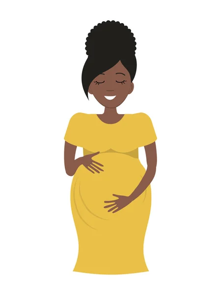 Jolie Femme Enceinte Robe Jaune Isolée Sur Fond Blanc Une — Image vectorielle