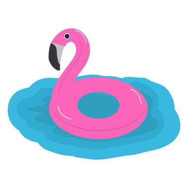 Şişme daire bir pembe Flamingo'da bir tatil için deniz şeklinde. Vektör çizim