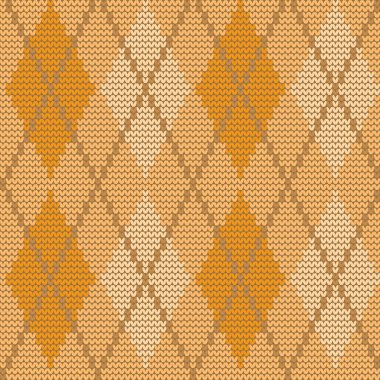 Edikula ile Dikişsiz örgü desen. Argyle yazdırma. Damalı arka planda sarı renkler. Vektör çizim