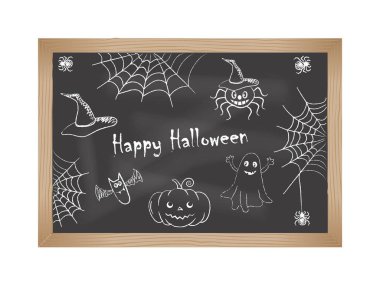 Cadılar Bayramınız Kutlu Olsun. Çizimler tahtaya tebeşir. Vektör çizim