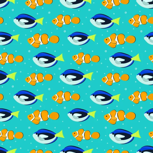 Patrón Sin Costura Con Peces Acuario Hay Peces Cirujano Azul — Vector de stock