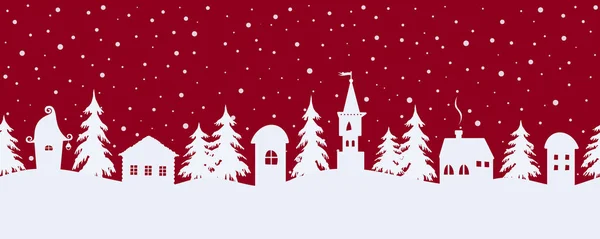 Сказочный Зимний Пейзаж Бесшовная Граница Рождественский Фон Белые Силуэты Фантастических — стоковый вектор