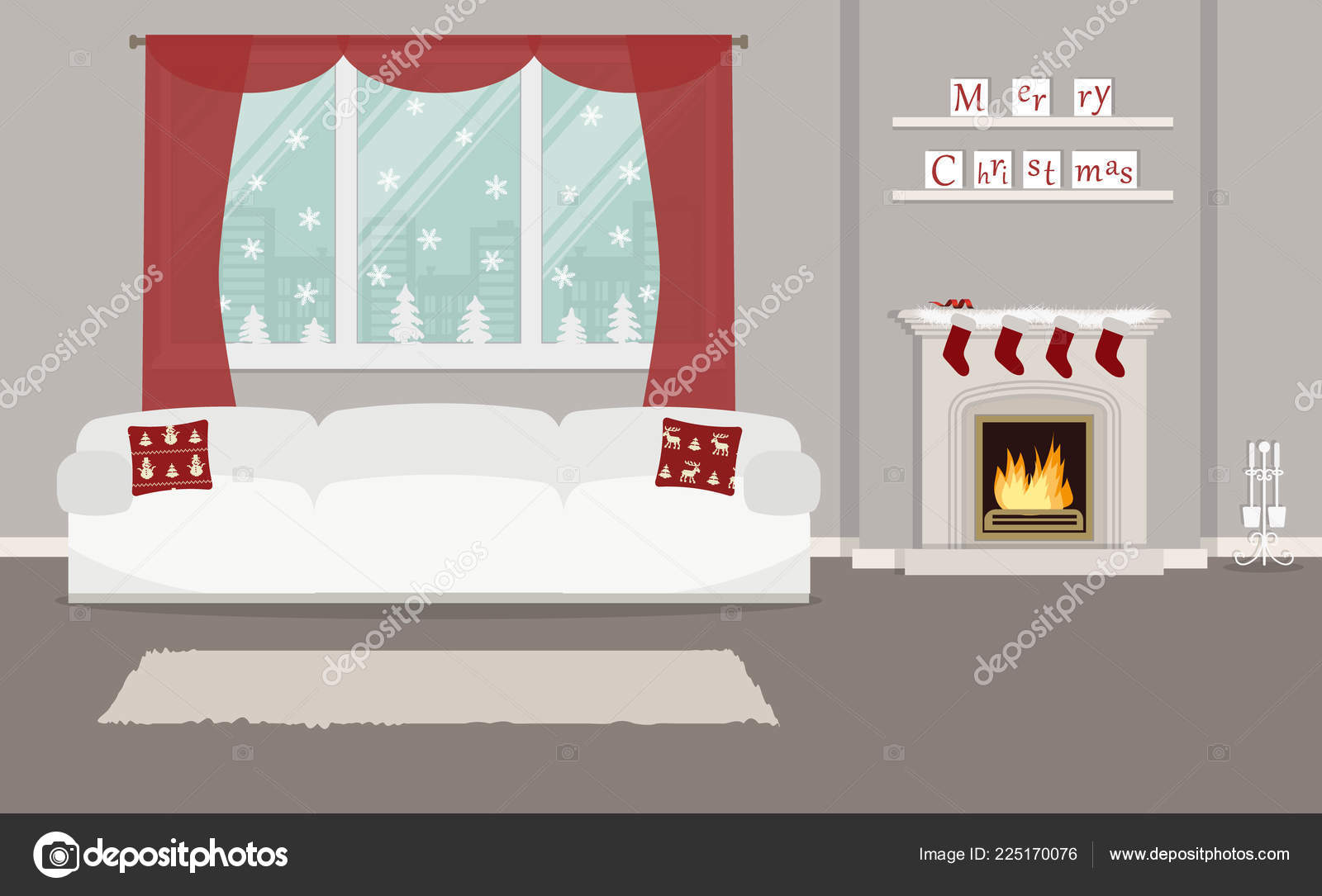 Living Room Decorated Christmas Decoration Room Has Fireplace