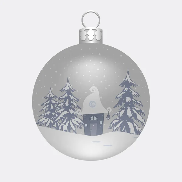 Paysage Hivernal Dans Une Boule Noël Argent Une Fabuleuse Maison — Image vectorielle