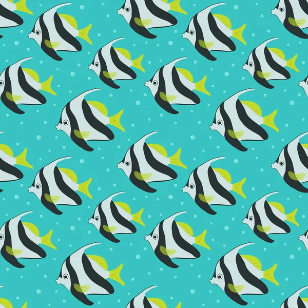 Безшовний Візерунок Акваріумними Рибами Векторні Ілюстрації Бірюзовому Фоні — стоковий вектор