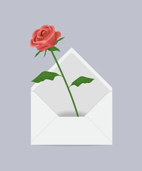 Rose Mail Kuvertet Blomma Leverans Konceptet Vektorillustration Grå Bakgrund — Stock vektor