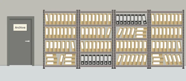 Arsip Ruangan Untuk Penyimpanan Dokumen Interior Ada Rak Dengan Folder - Stok Vektor