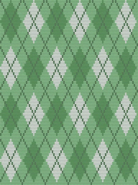 Seamless Knitted Pattern Rhombuses Argyle Print Checkered Background Green Colors — Stock Vector