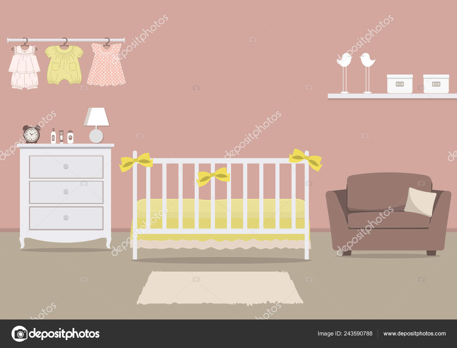 Kid Room Newborn Baby Interior Bedroom Baby Girl Pink Color