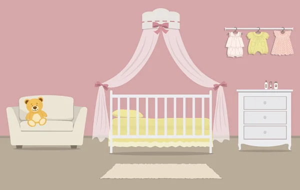 Kinderzimmer Für Ein Neugeborenes Innenraum Schlafzimmer Für Ein Kleines Mädchen — Stockvektor