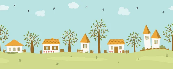 Paesaggio Rurale Confine Senza Soluzione Continuità Primavera Estate Nel Villaggio — Vettoriale Stock