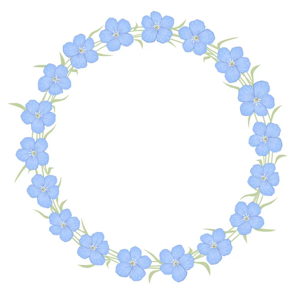 Цветочный Венок Белом Фоне Цветочные Круглые Рамки Голубых Льняных Цветов — стоковый вектор