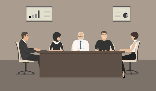 Oficinistas Durante Reunión Los Empleados Están Sentados Mesa Oficina Sala — Vector de stock