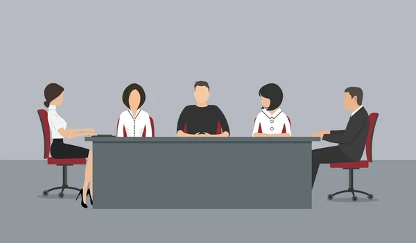 Ofis Çalışanları Bir Toplantı Sırasında Çalışanların Ofiste Masada Oturuyor Resimdeki — Stok Vektör