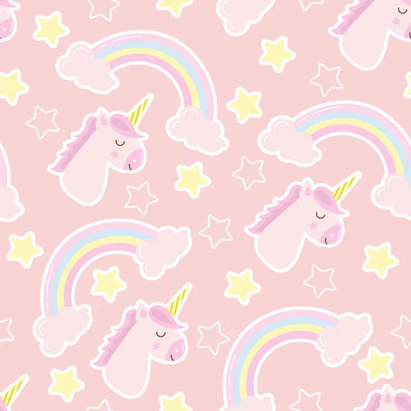 Good Night Background Seamless Pattern Unicorns Clouds Stars Rainbow Children — Stock Vector