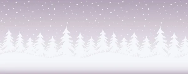 Winter Landscape Seamless Border Christmas Background White Fir Trees Purple — 스톡 벡터