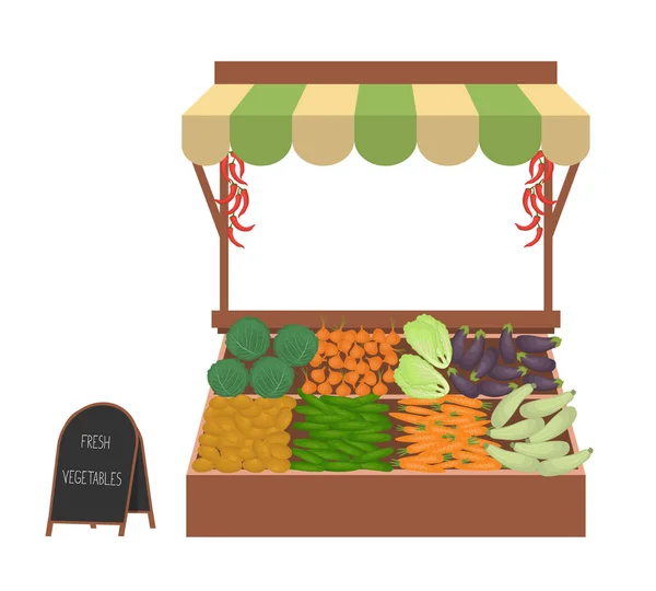 Taca Warzywami Rynku Miejsce Pracy Sprzedawcy Rynku Istnieją Wagi Towary — Wektor stockowy
