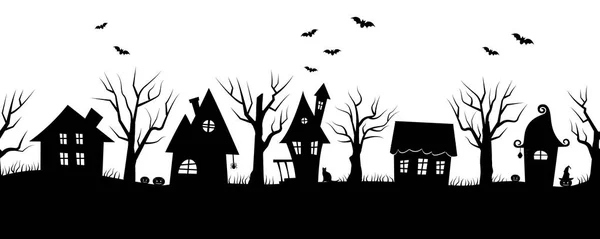 Cadılar Bayramı Evleri Ürkütücü Bir Köy Kesintisiz Kenarlık Beyaz Bir — Stok Vektör