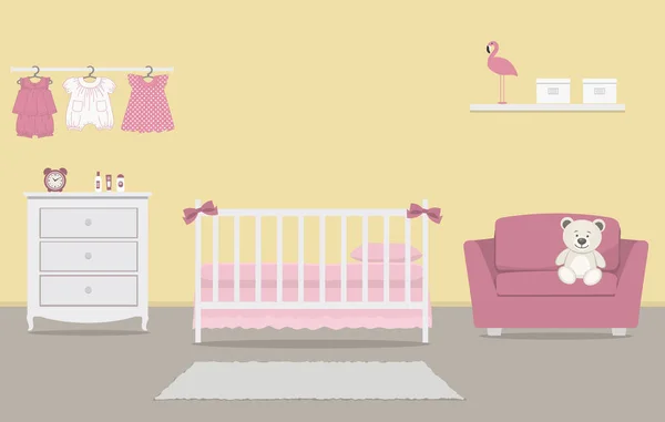 Kinderzimmer Für Ein Neugeborenes Innenschlafzimmer Für Ein Kleines Mädchen Gelb — Stockvektor