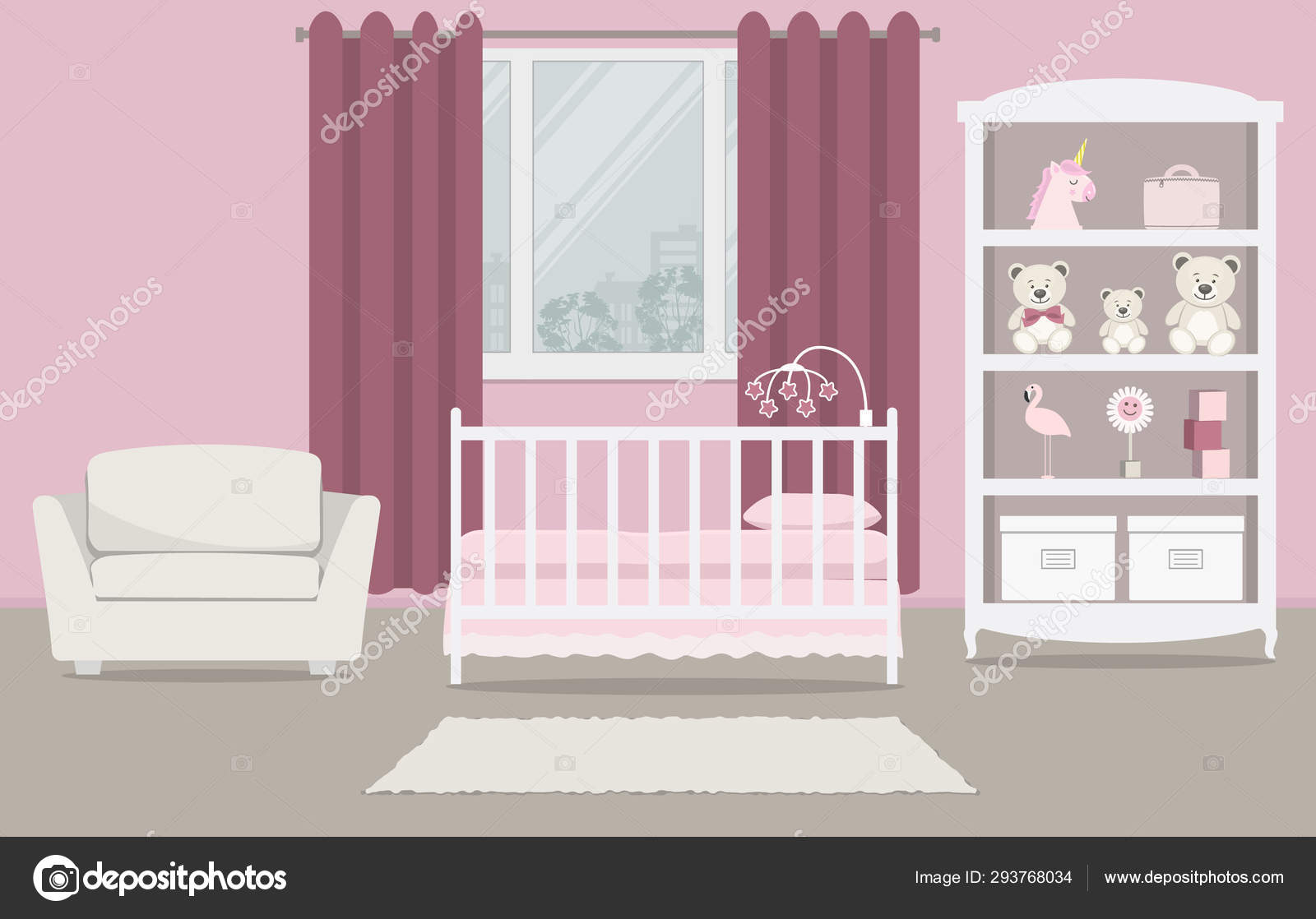 Kid Room Newborn Baby Interior Bedroom Baby Girl Pink Color