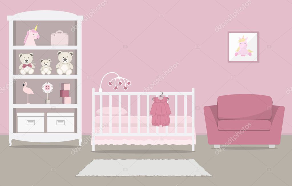 Kid S Room For A Newborn Baby Interior Bedroom Girl In Pink Color There Is Cot Wardrobe With Toys Armchair Clothes And Other Things - Decoration Bedroom Baby Girl Kid S Room For A Newborn Baby Interior Bedroom Girl In Pink Color There Is Cot Wardrobe With Toys Armchair Clothes And Other Things - Decoration Bedroom Baby Girl