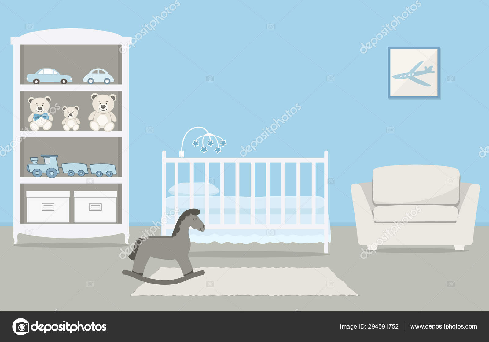 Kid Room Newborn Baby Interior Bedroom Baby Boy Blue Color Stock
