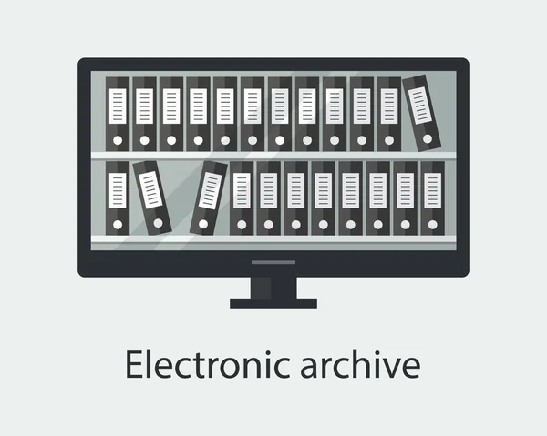 Elektronisches Archivkonzept Ordner Mit Dokumenten Computer Vektorillustration — Stockvektor