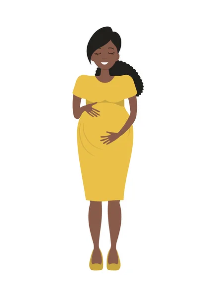 Jolie Femme Enceinte Robe Jaune Isolée Sur Fond Blanc Une — Image vectorielle