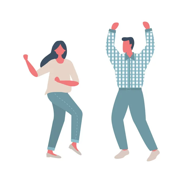 Dancing people. Young man and young woman rejoice and dance. Icons of positive people. Vector illustration