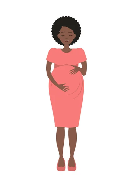 Femme Enceinte Robe Rose Isolée Sur Fond Blanc Mignonne Femme — Image vectorielle