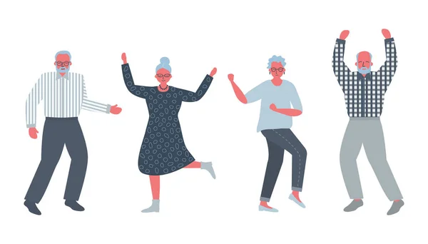 나이든 사람들 과춤추고 은퇴자들 노인들 노인들은 즐거워 긍정적 노인들의 상징입니다 — 스톡 벡터