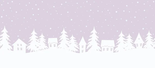 Winter Village Christmas Background Fairy Tale Winter Landscape Seamless Border — Stok Vektör