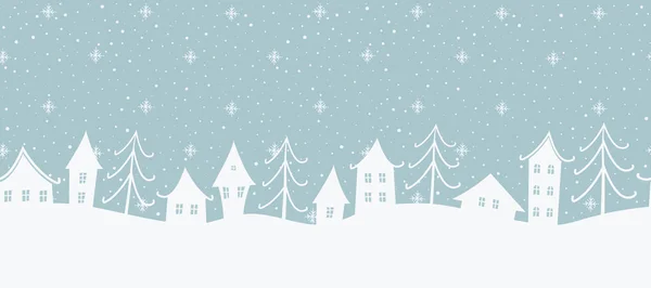 Рождественский Фон Зимний Пейзаж Бесшовная Граница Сером Синем Фоне Белые — стоковый вектор