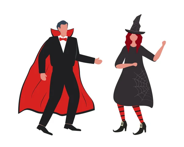 Halloween Buli Emberek Halloween Jelmezben Táncolnak Szórakoznak Boszorkány Vámpír Van — Stock Vector