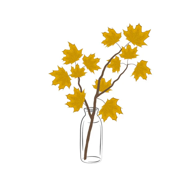 Branche Érable Dans Bocal Verre Des Feuilles Érable Automne Jaunes — Image vectorielle