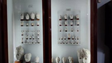 İyi Korunmuş Buda Yüzleri 11 Eylül 2025 'te Taxila Müzesi, Taxila, Pakistan' da gösterilen Farklı Boyutlarda Eski Gandharan Sitelerinden