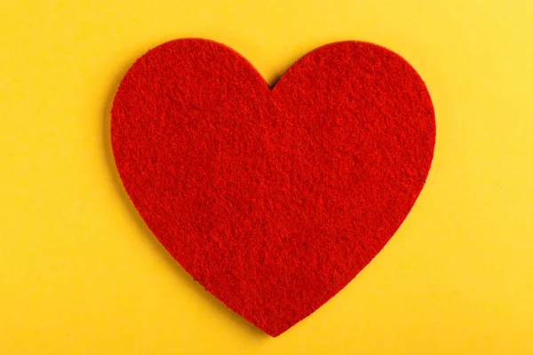 Red Felt Heart Bright Yellow Background Valentine Day Copy Space Royalty Free Stock Photos