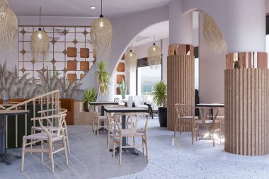 Modern Twist restoranının iç tasarımı ile Nordic Nostalgia Rustic Charm.