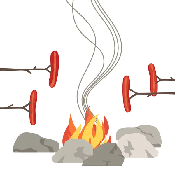 Icona Cottura Farina Campfire Isolata Bianco Cartone Animato Piatto Minimo — Vettoriale Stock