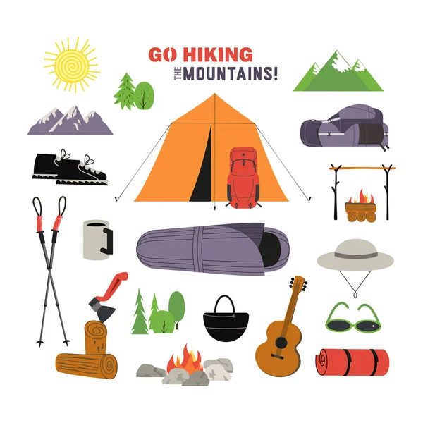 Hiking ekipman Icon set — Stok Vektör